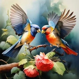 Animal Two birds fighting (velvet cloth) AB diamond full round/square diamond painting (Aspect ratio 1:1)